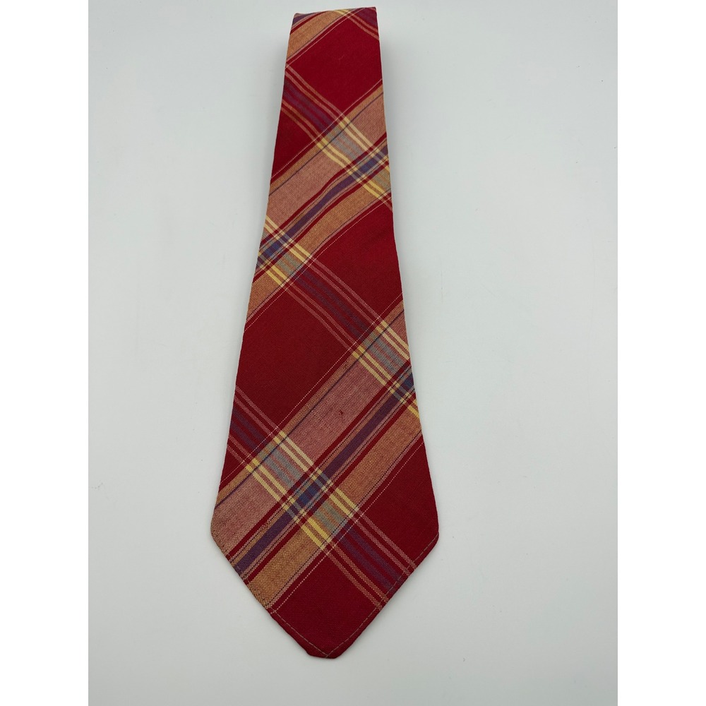 Vintage Glenbrooke Red Plaid Wool Tie J.C. Penney Co. Wide Blade Necktie